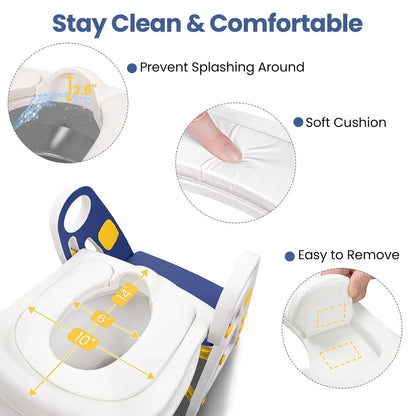 Primlect Potty Training Toilet Seat, 2 in 1 with Ladder, Adjustable Height ,for Ages 1-3, Blue