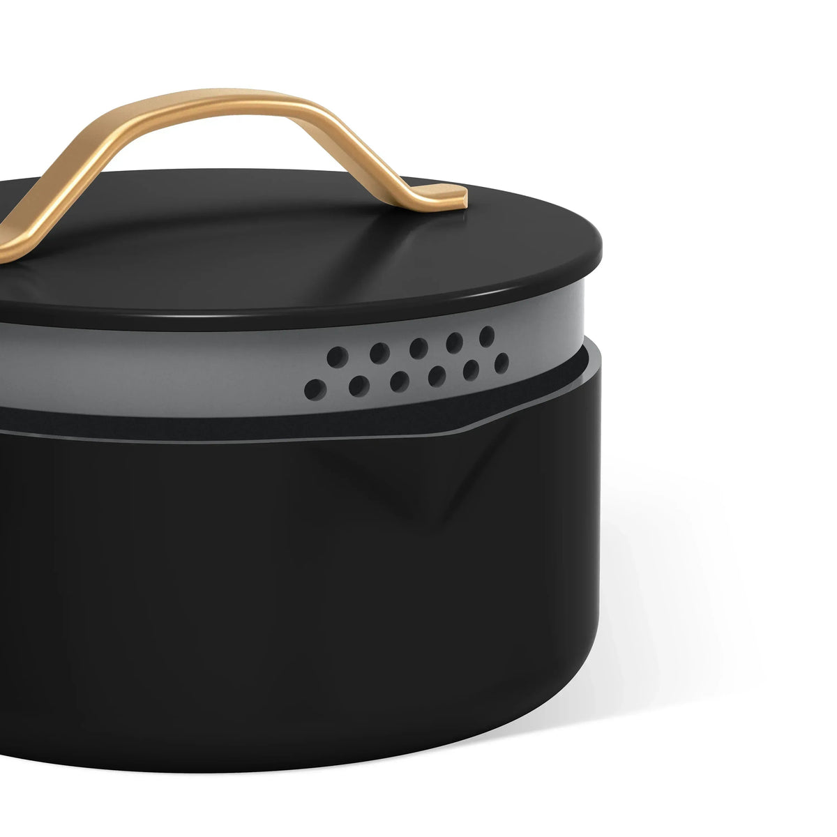 Beautiful 3 Quart Ceramic Non-Stick Covered Sauce Pan with Strainer Lid, Black Sesame by Drew Barrymore