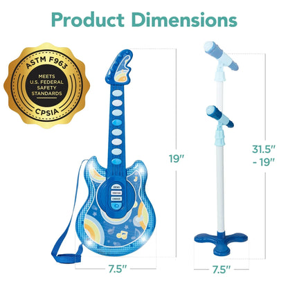 Best Choice Products 19in Kids Flash Guitar, Pretend Play Musical Instrument Toy for Toddlers w/ Mic, Stand