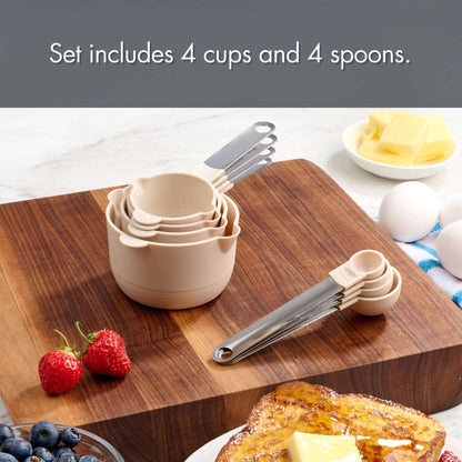 Mainstays 8 Piece Measuring Cups and Spoons Set, Light Gray