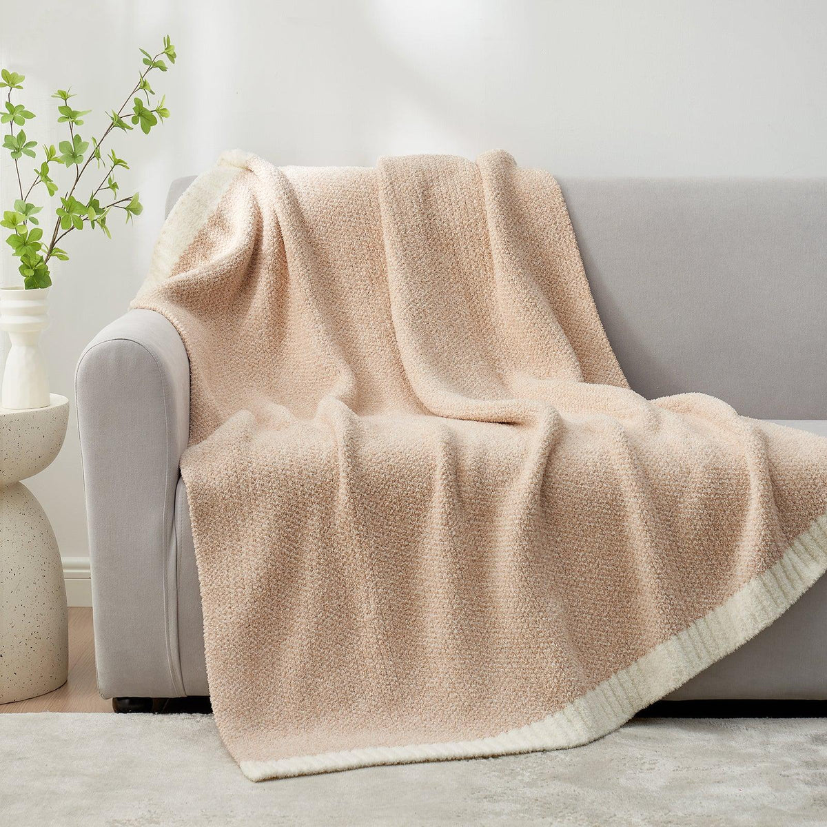 Snuggle Sac Heather Beige Throw Blanket for Couch, Ultra Soft Microfiber Knitted Blanket Cozy Warm Blankets, Beige, 50x70 inches