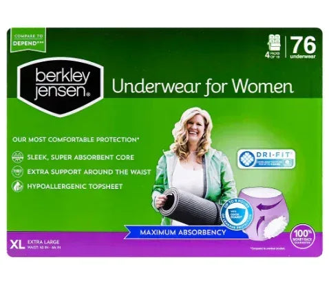 Berkley Jensen Incontinence Underwear for Women - XL, 80 ct.
