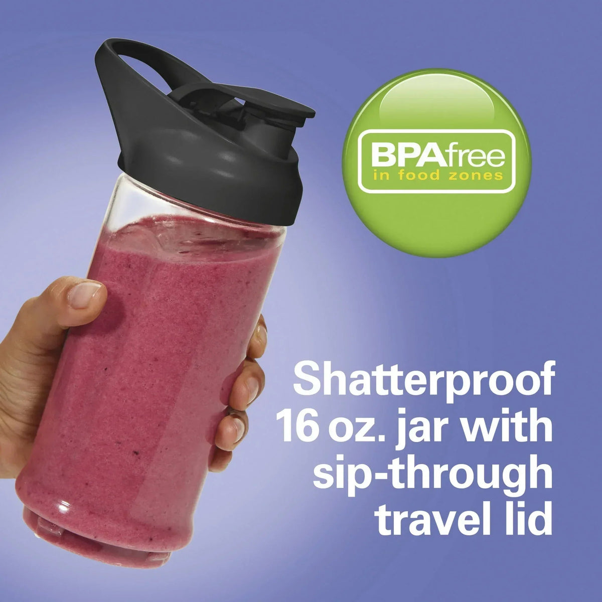 Hamilton Beach Blend Now Portable Personal Blender for Smoothies with Travel Lid, 16 oz, Black