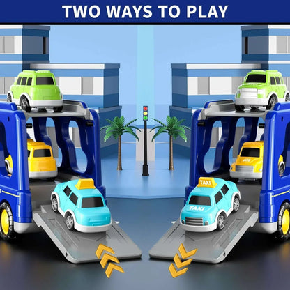 Lucky Doug Small Transport Truck Toys for Toddlers Ages 1-3-5, 5 in 1 Carrier Truck Toys with Light and Sound, Boys Birthday Gift Toys for a 2 3 4 5