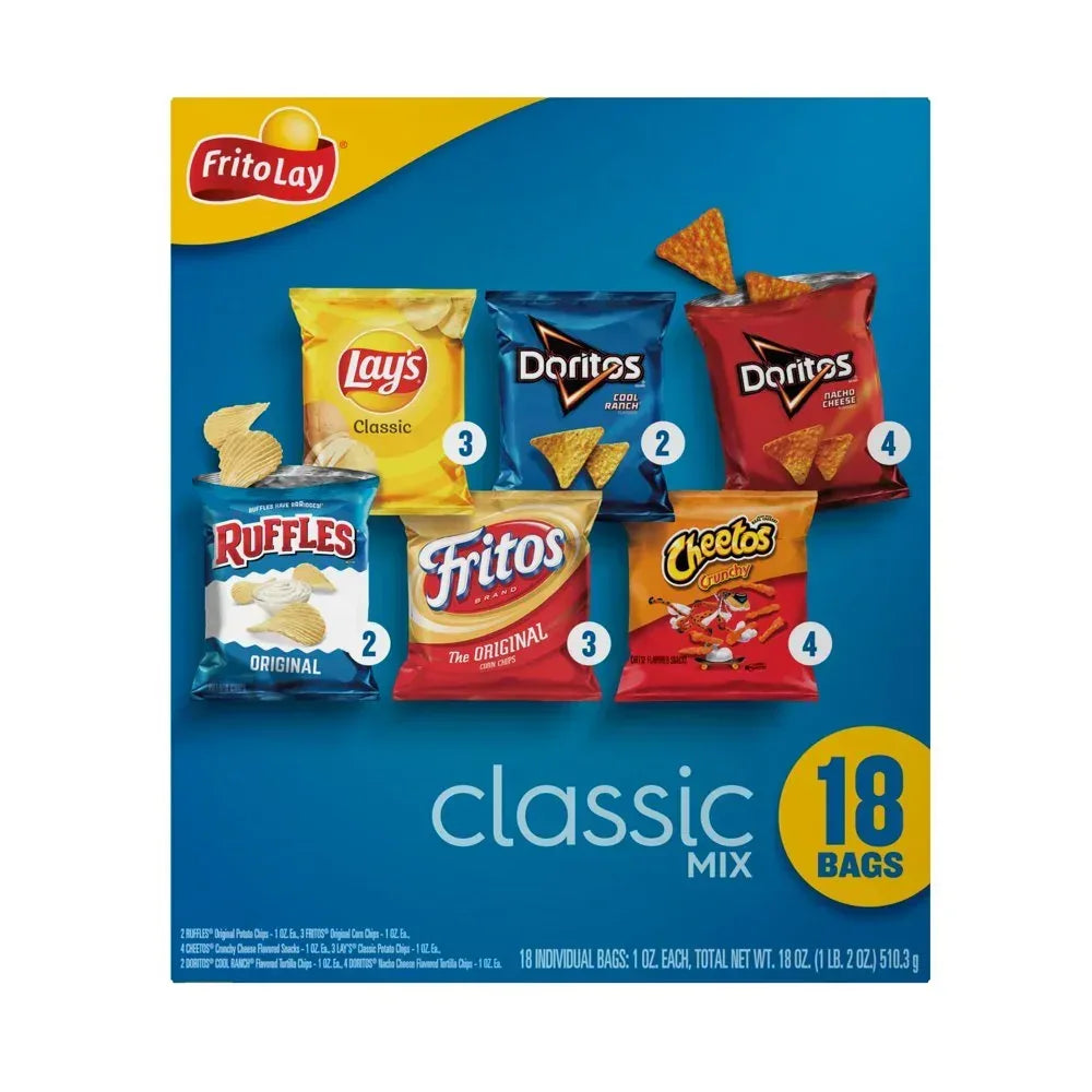 Classic Mix Variety Pack Snack Chips, 1Oz Bags, 18 Count Multipack (Assortment May Vary)