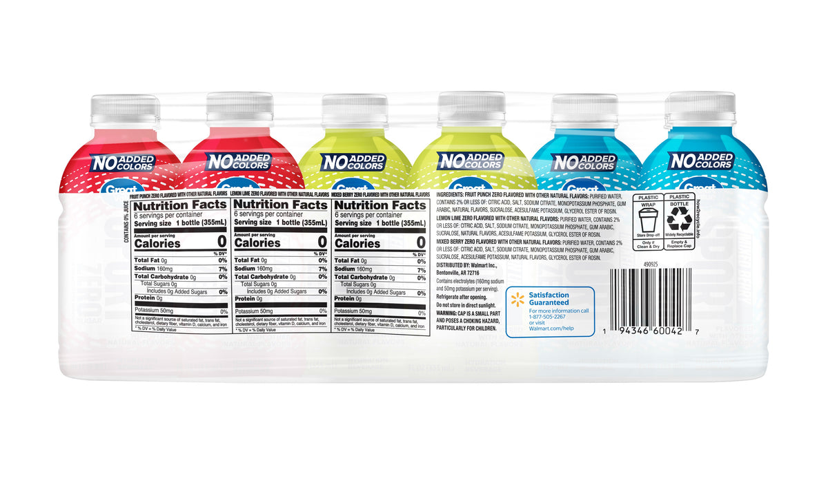 Great Value 12 fl oz 18 Pack Zero Sports Drink - Variety Pack with No Added Colors