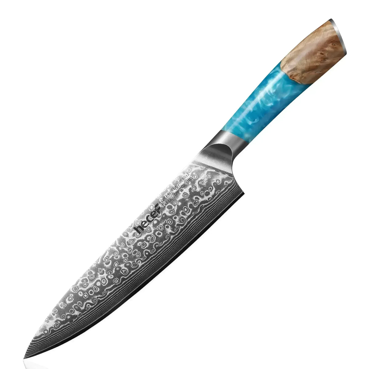 Hecef 8-Inch Chef Knife, Japanese Damascus Steel Blade with Resin Handle