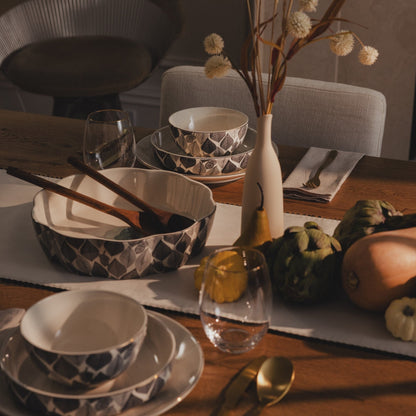 Thyme & Table 3-Piece Serving Bowl with Wooden Serving Spoon and Fork, Red Leaf