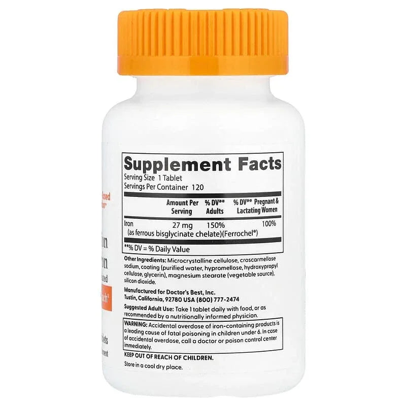 Doctor's Best, High Absorption Iron, 27 mg, 120 Tablets