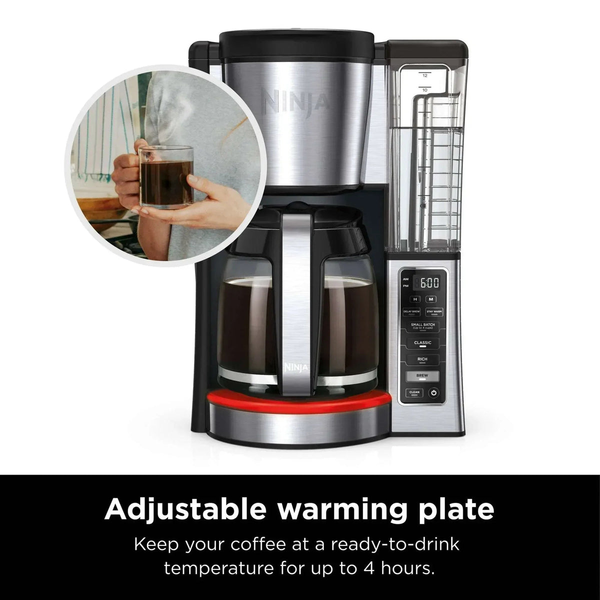 Ninja 12-Cup Programmable Coffee Brewer, 2 Brew Styles, Adjustable Warm Plate, 60oz Water Reservoir, Black/Stainless Steel, CE250