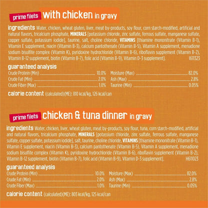 Purina Friskies Gravy Wet Cat Food Variety Pack, Chicken Lovers Prime Filets and Shreds, 5.5 oz Cans, 32 Pack