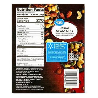 Great Value Deluxe Mixed Nuts, 1.5 oz, 8 Count