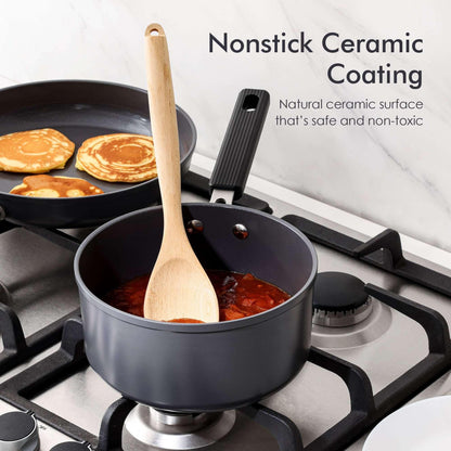 SENSARTE Ceramic Nonstick Saucepan with Lid, 2Qt Saucepan Pot with cover, Oven Safe, Anti-Scald Handle, Induction Compatible, Easy to Clean
