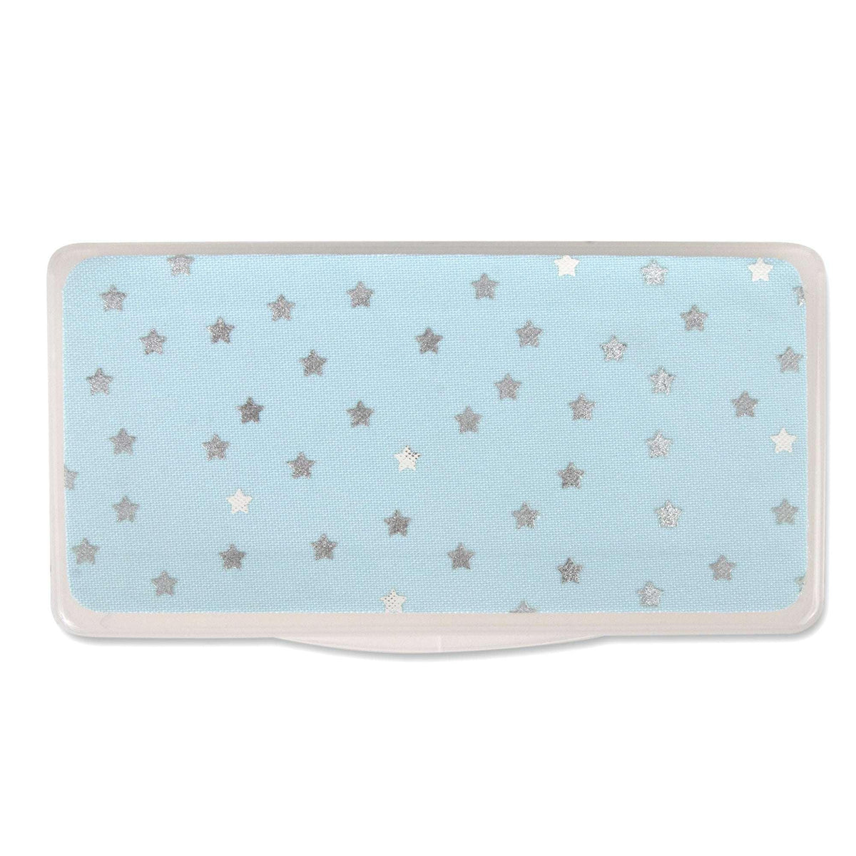 Baby Essentials 15.5”L 5 Piece Multi-Pocket Diaper Bag Backpack with Matching Changing Pad, Wipes Case, Insulated Bottle Bag & Organizer Pouch for Newborns, Infants & Toddlers in Blue & Gray Stars