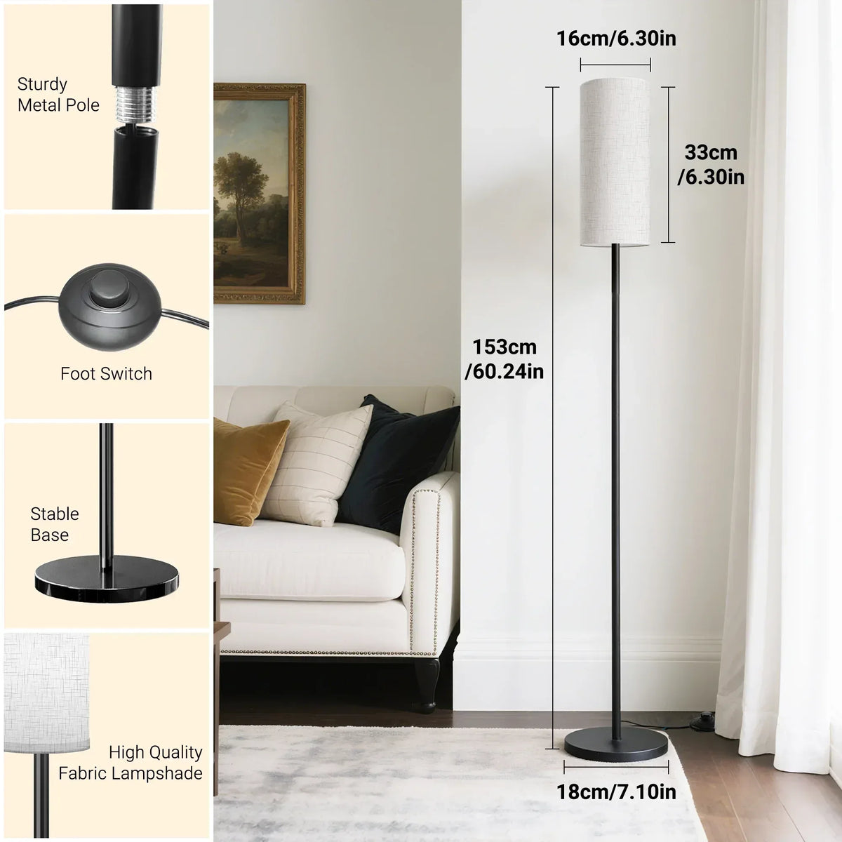 DAYBETTER LED Floor Lamp, with Remote Control, 3000K-6000K Stepless Dimming, 9W LED Bulbs, Standing Lamps for Living Room, Bedroom, Office
