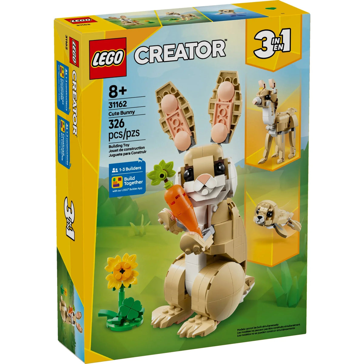 LEGO Creator 3in1 Cute Bunny - Building Toys Set W/ 3 Building Options, Bunny, Seal, or Llama - Easter Decorations & Gift for Kids, Ages 8+ - Craft for Girls & Boys - 31162