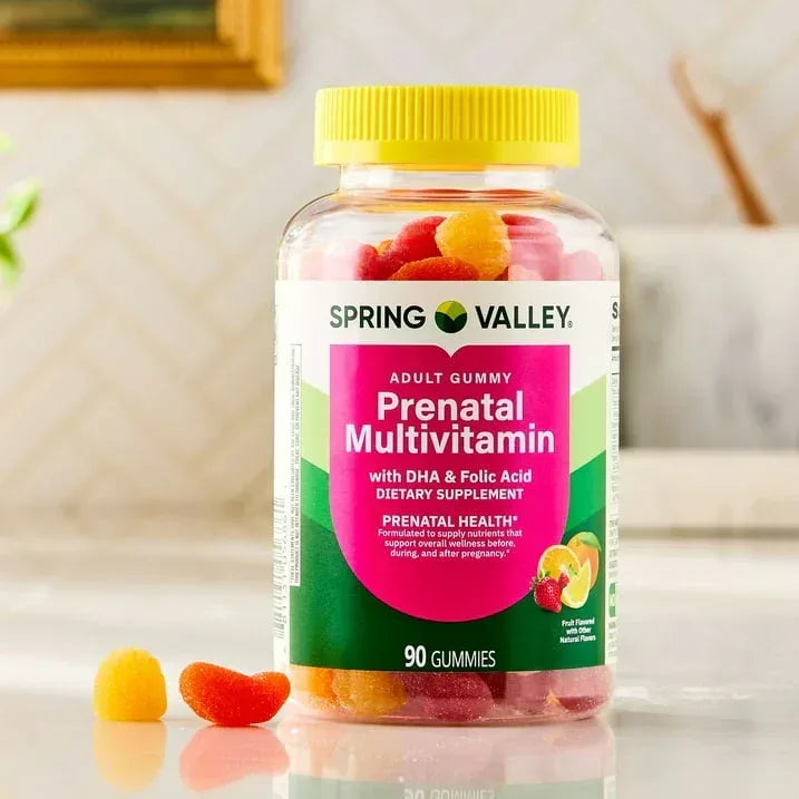 Spring Valley DHA and Folic Acid Prenatal Multivitamin Dietary Supplement Gummies, Fruit Flavor, 90 Count