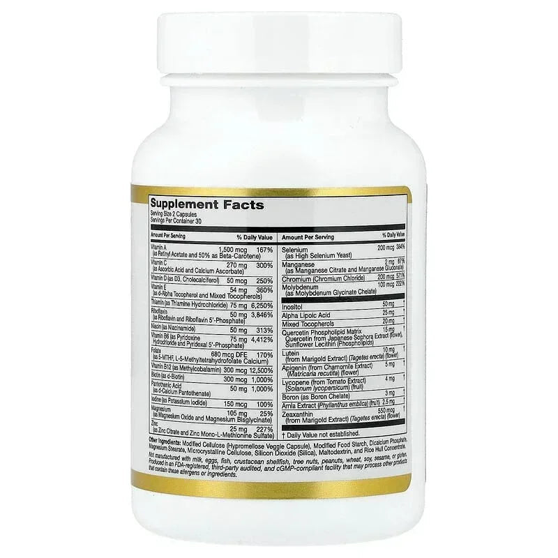 California Gold Nutrition, Multivitamin and Mineral with Methyl B12, Vitamin C, L-MethylFolate and Bio-Quercetin, Two-A-Day
