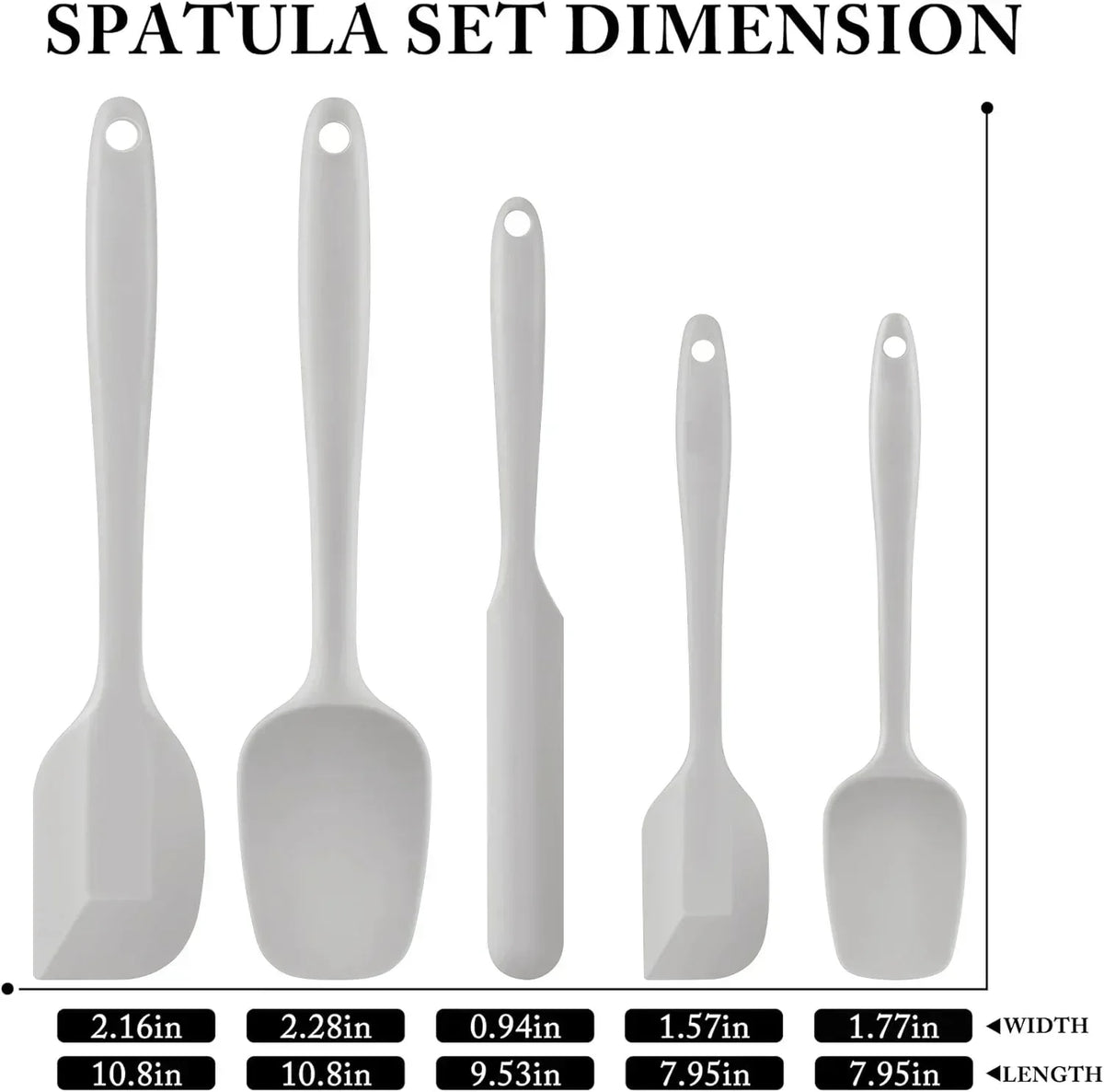Food Grade Silicone Rubber Spatula Set for Baking, AOKIWO 5Pcs Cooking Utensil Set, High Heat Resistant Non Stick Dishwasher BPA-Free