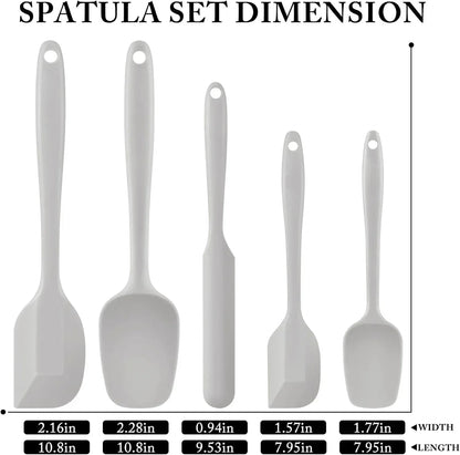 Food Grade Silicone Rubber Spatula Set for Baking, AOKIWO 5Pcs Cooking Utensil Set, High Heat Resistant Non Stick Dishwasher BPA-Free