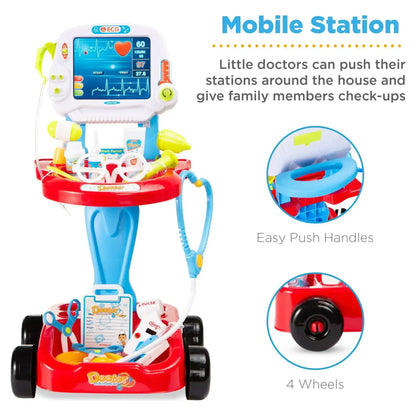 Best Choice Products Play Doctor Kit for Kids, Pretend Medical Station Set with Carrying Case, Mobile Cart