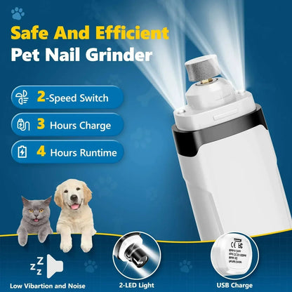 BEBANG Dog Nail Grinder, 2 LED Lights, Super Quiet and Low Vibration Electric Dog Nail Trimmers for Small Medium Large Dogs & Cats