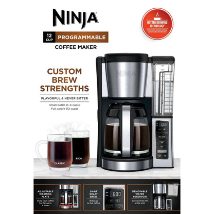 Ninja 12-Cup Programmable Coffee Brewer, 2 Brew Styles, Adjustable Warm Plate, 60oz Water Reservoir, Black/Stainless Steel, CE250