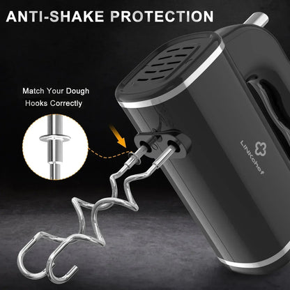 LINKChef Hand Mixer, 450W Turbo Electric Handheld Mixer, 5 Speed Electric Mixers for Kitchen (Black)