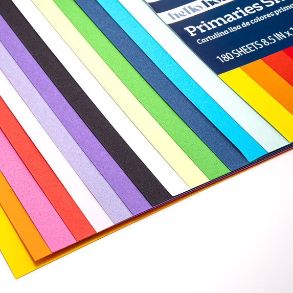 Hello Hobby Smooth Dyed to the Core Primaries Cardstock Pack - 8.5 x 11 Inches - 180 Sheets