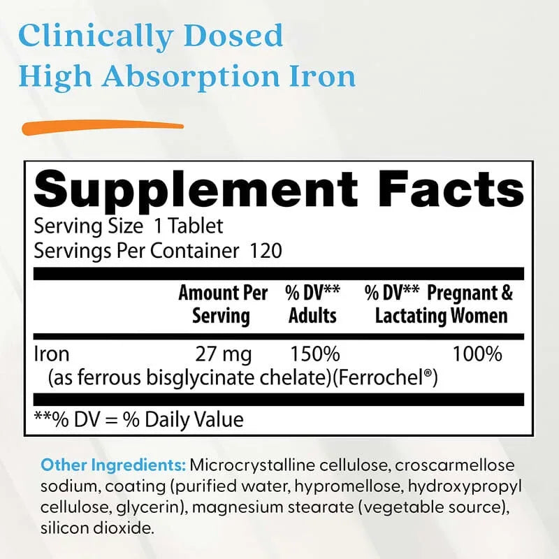 Doctor's Best, High Absorption Iron, 27 mg, 120 Tablets
