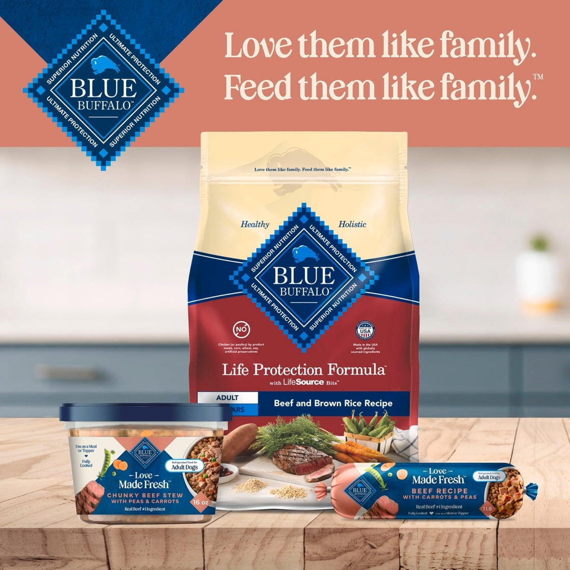 Blue Buffalo Love Made Fresh Dog Food, Refrigerated, Chunky Beef Stew, 1-lb Tub