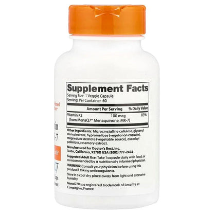 Doctor's Best, Natural Vitamin K2 MK-7 , 45 mcg, Veggie Caps