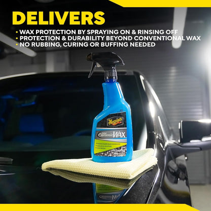 Meguiar's Hybrid Ceramic Wax, Easy-to-Use Spray Wax for Car Detailing with the Superior Protective Power of Advanced SiO2 Hybrid Barrier Technology, 26 Oz Spray Bottle