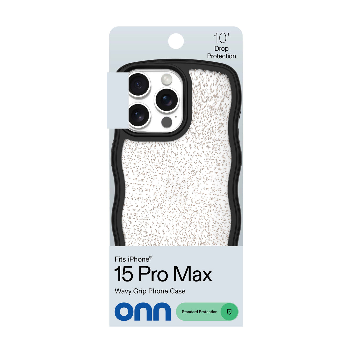 onn Wavy Grip Phone Case for iPhone 15 Pro Max - Black/Gold Glitter