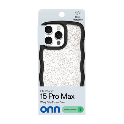 onn Wavy Grip Phone Case for iPhone 15 Pro Max - Black/Gold Glitter