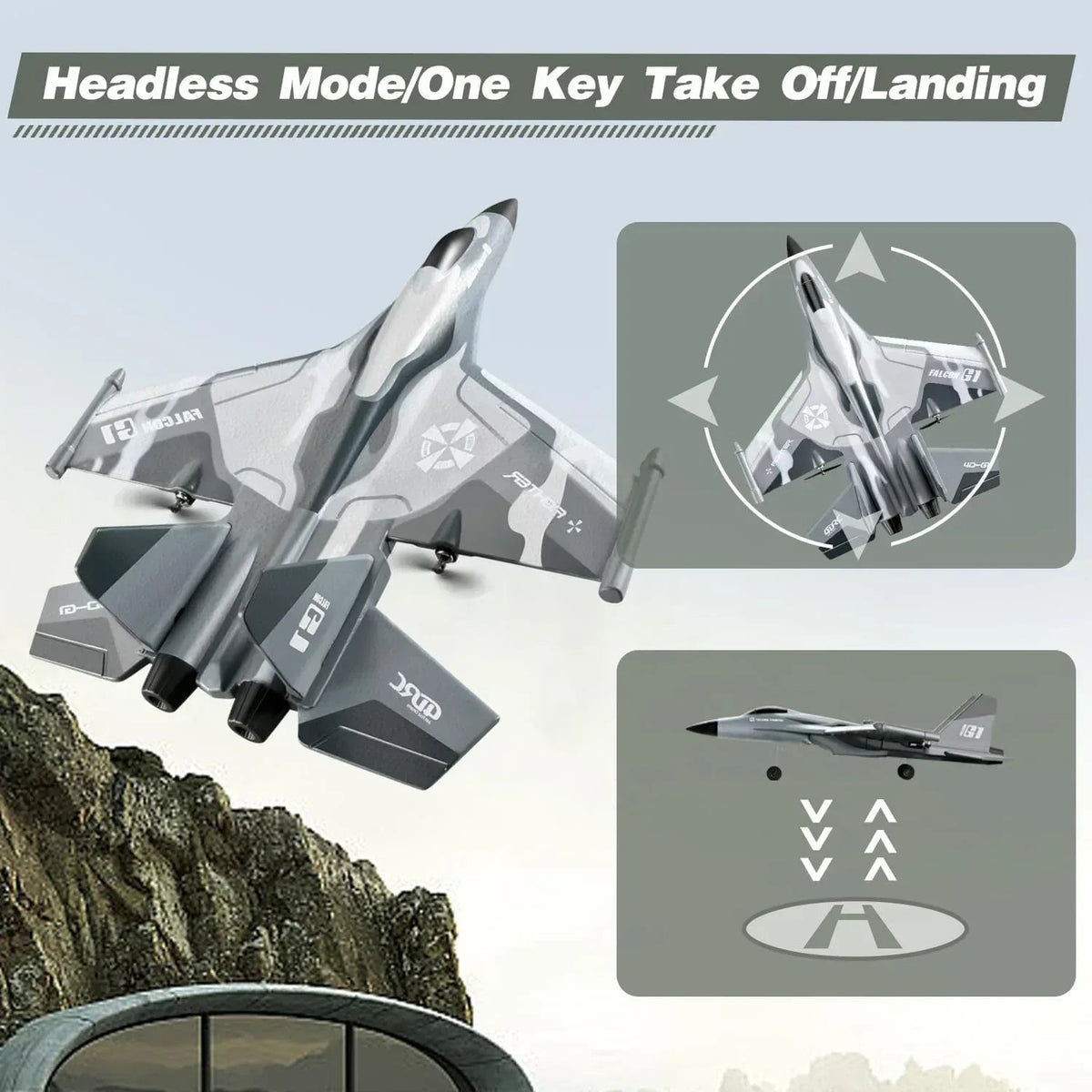 4DRC G1 RC Plane with 2 Take-off Modes, 2 Batteries and Light, 2.4GHz 4 Channel 6 Axis Gyro Stabilizer RTF Glider Remote Control Aircraft Planes Jet Fighter Toys Gift for Boys Kids Adults Beginners