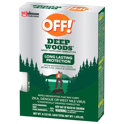 OFF! Deep Woods Insect Repellent Towelettes, Mosquito Repellent Wipes, 1 Pack, 12 Count