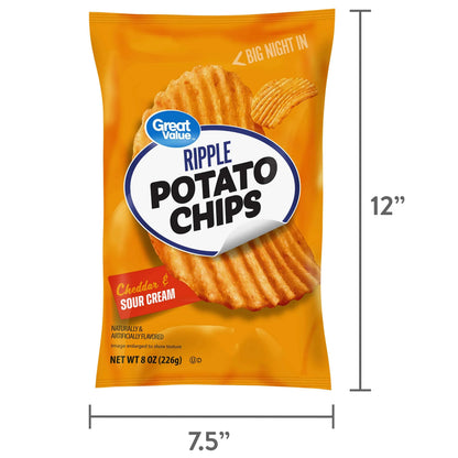 Great Value Rippled Cheddar & Sour Cream Potato Chips, 8 oz Bag