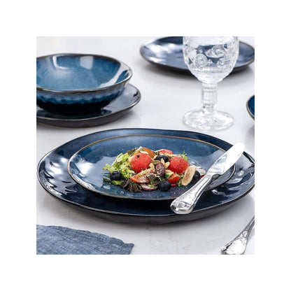 Elama Samara 12 Piece Stoneware Dinnerware Set in Blue