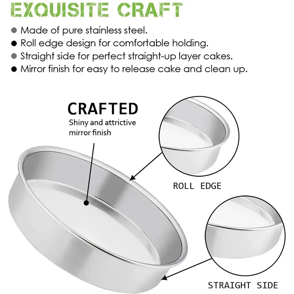 Vesteel Cake Pan, Stainless Steel Round Layer Cake Baking Pans, Non-Toxic & Healthy, Mirror Finish & Dishwasher Safe