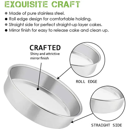 Vesteel Cake Pan, Stainless Steel Round Layer Cake Baking Pans, Non-Toxic & Healthy, Mirror Finish & Dishwasher Safe