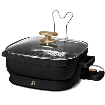 Beautiful 5 in 1 Electric Skillet - Expandable up to 7 Qt with Glass Lid, Black Sesame by Drew Barrymore
