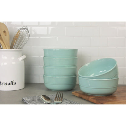 10 Strawberry Street Double Line 6.25"/24 oz Round Cereal Bowl, Set of 6, Seafoam