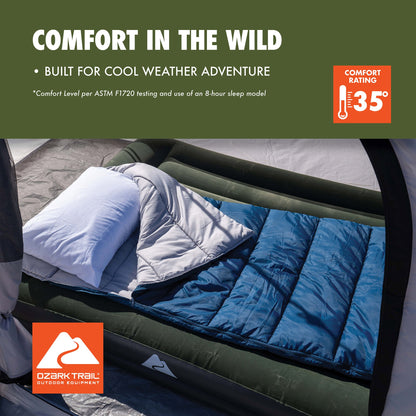 Ozark Trail 35°F Cool Weather Rectangular Sleeping Bag with Recycled Polyester and ZIP SHIELD