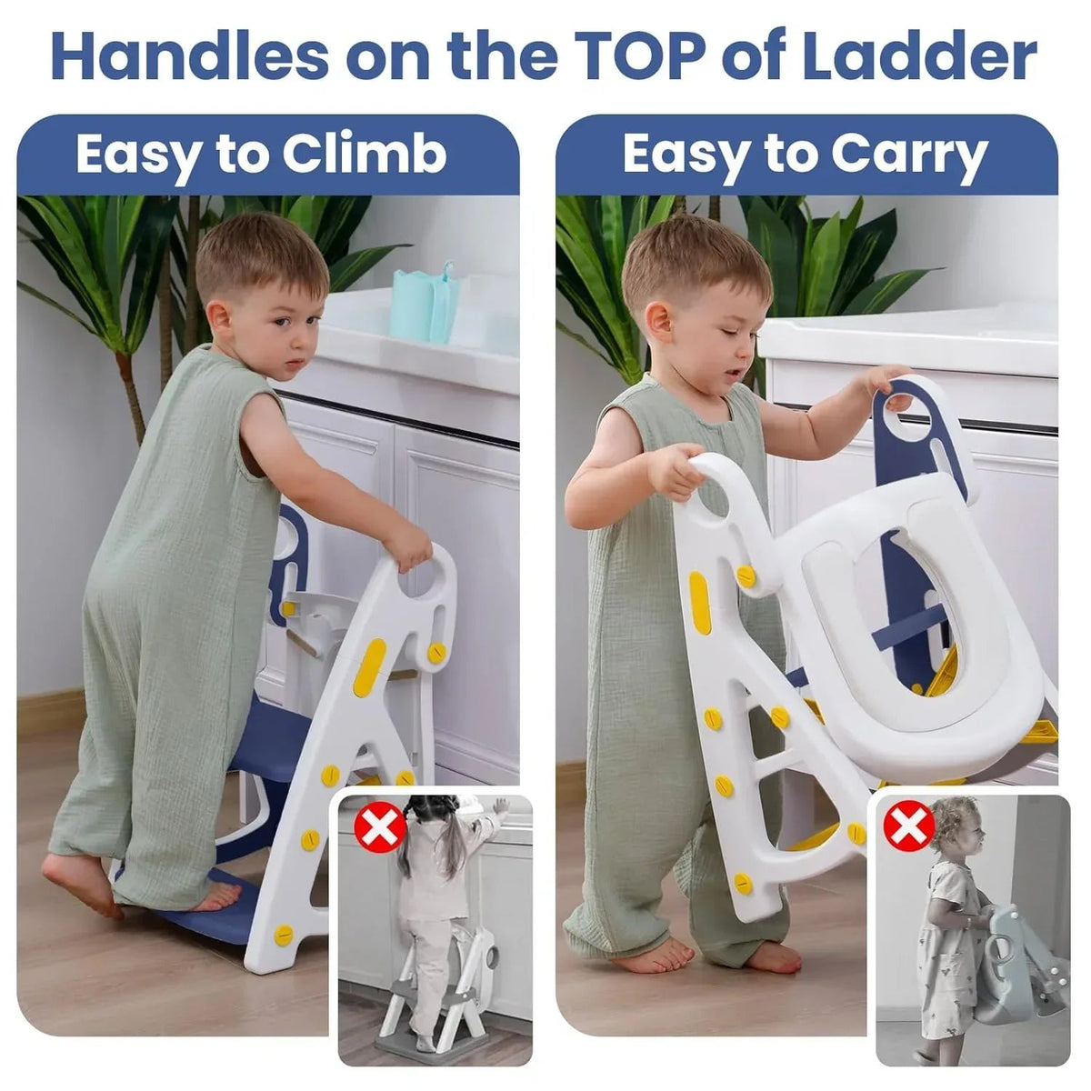 Primlect Potty Training Toilet Seat, 2 in 1 with Ladder, Adjustable Height ,for Ages 1-3, Blue