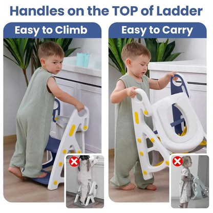 Primlect Potty Training Toilet Seat, 2 in 1 with Ladder, Adjustable Height ,for Ages 1-3, Blue
