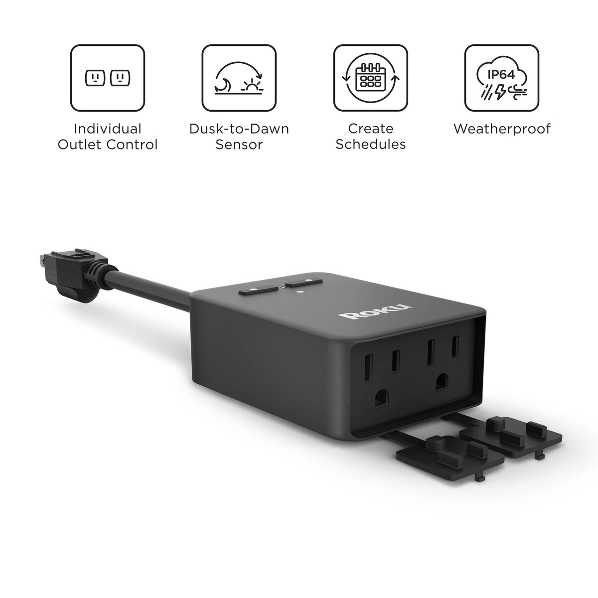 Roku Smart Home Outdoor Smart Plug SE with Custom Scheduling, Independent Outlets, and IP64 Weather Resistance - 15 Amps