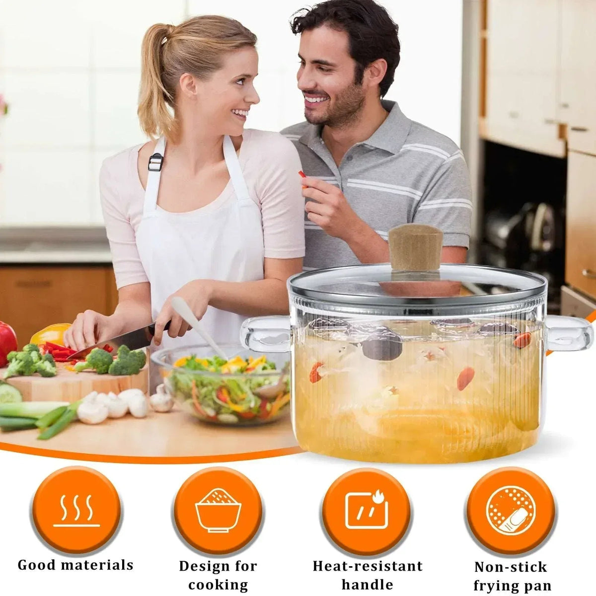 Glass Cooking Pot with Lid 1.6L/54oz Heat Resistant Glass Saucepan with Double Handles Non-Stick Borosilicate Glass Stovetop Pot Safe Clear Cooking Pot for Soup Milk Sauce Pasta Noodle