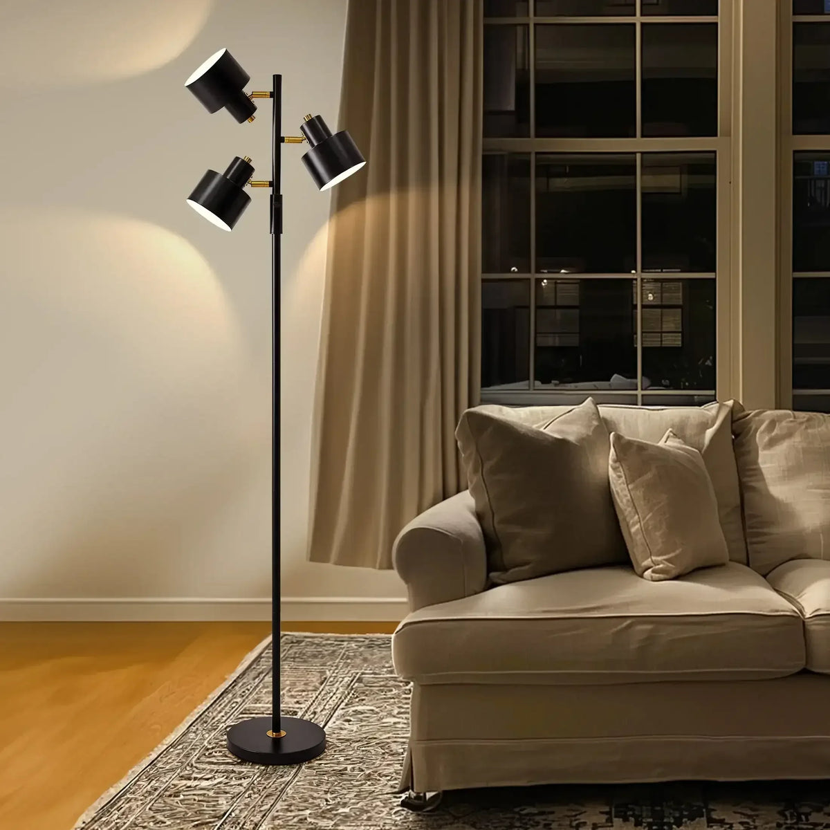 Yokila 66.25" 3 Light Modern Black Metal Floor Lamp for Living Room Bedroom Tall Standing Lamp with Rotary Switch for Home Office