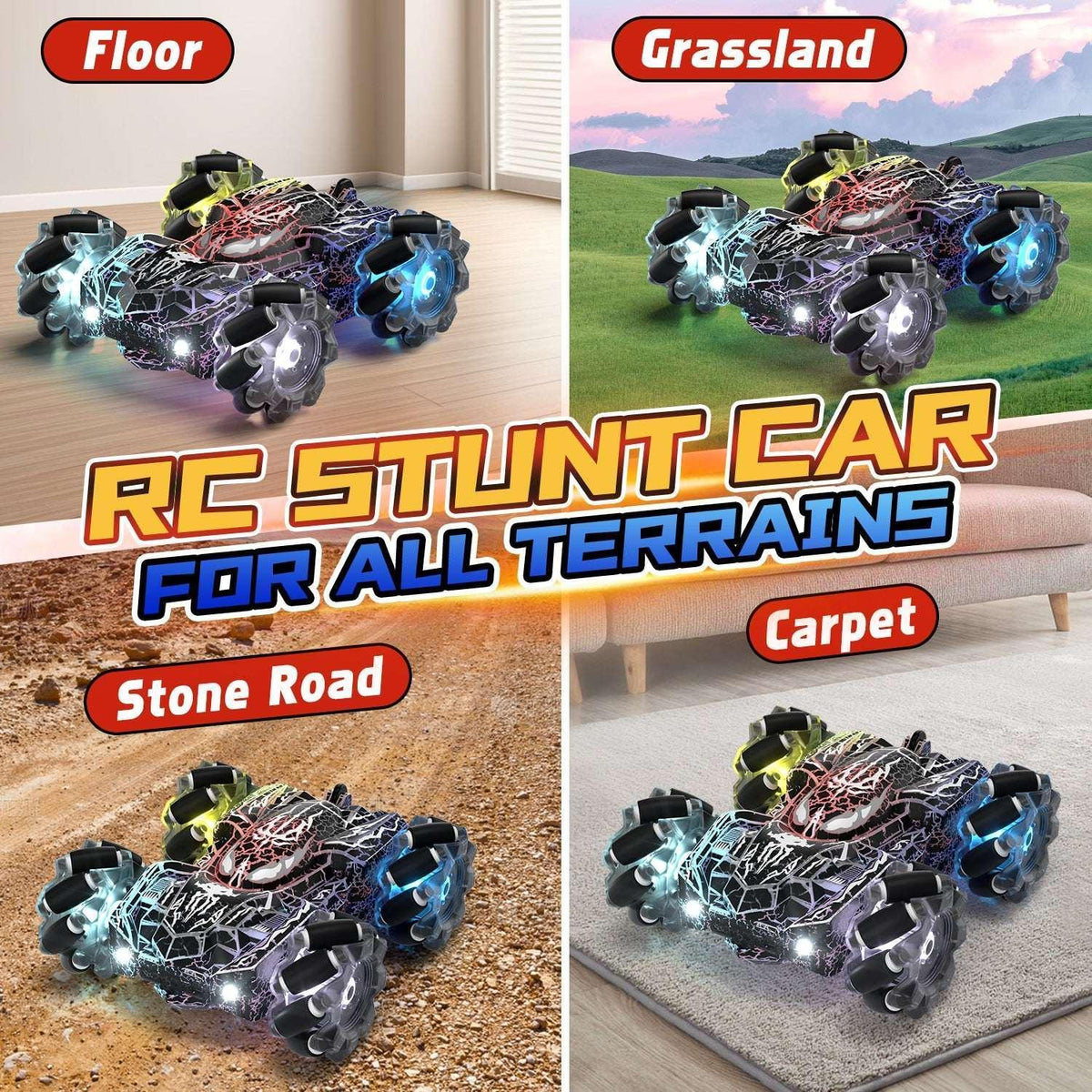 Remote Control Car, RC Car Toys for Boys 5 6 7 8 9 10 Year Old, Double Sided RC Car with Gesture Sensing & Cool Light, 2.4Ghz RC Stunt Car for Kids Outdoor Toys